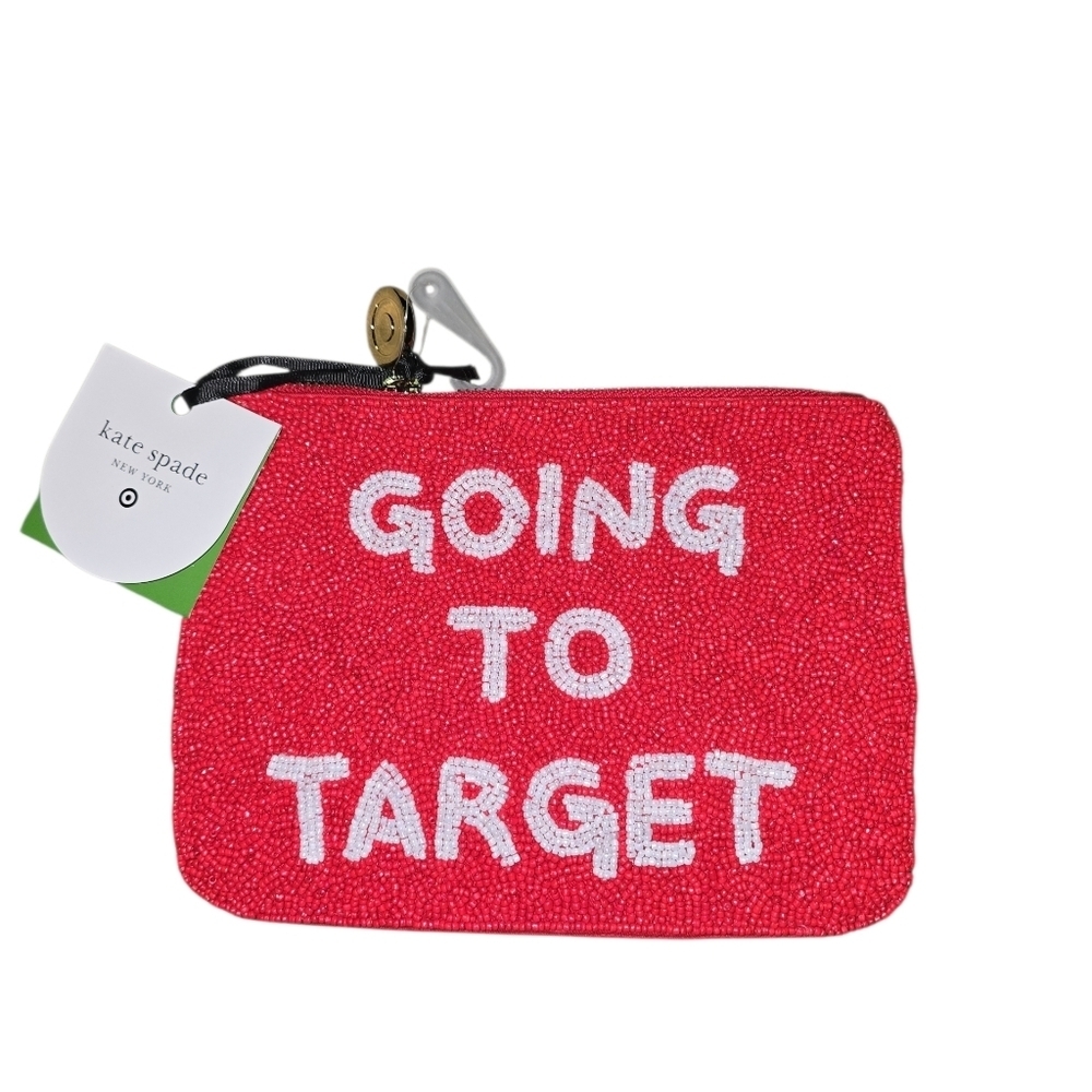Kate Spade Vibrant Red Beaded Going To Target Zip Pouch, NWT!!!